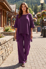 100% Cotton Poncho Style Top + Pull On Pant Set