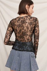 Floral Lace Long Sleeve Mesh Top