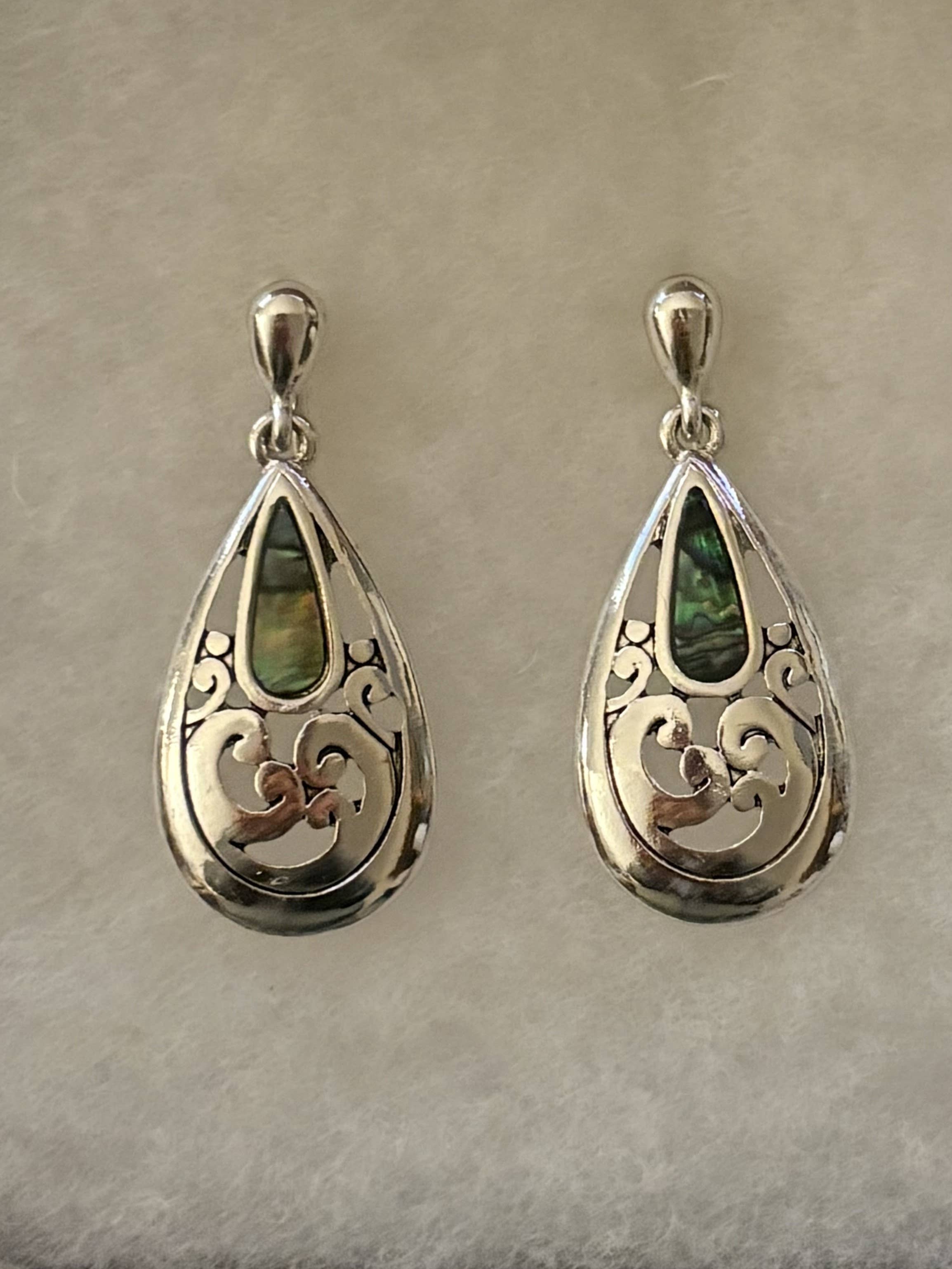 FR4869 Abalone Filigree Teardrop Clip On Earrings