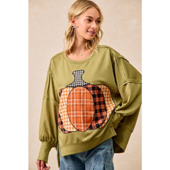 PLAID PUMPKIN PATCHWORK FRENCH TERRY SWEATSHIRT