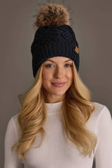 Navy Cable Knit Pom Hat