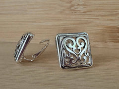 FR5198 Filigree Square Metal Button Clip Earrings