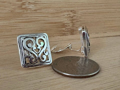 FR5198 Filigree Square Metal Button Clip Earrings