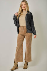 61683 Washed Ribbed Zip-Up Sweater