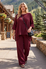 PLUS SIZE 100% Cotton Poncho Style Top + Pull On Pant Set