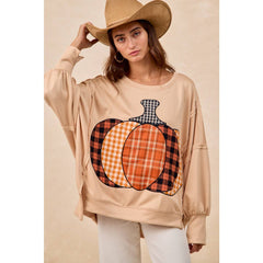 PLAID PUMPKIN PATCHWORK FRENCH TERRY SWEATSHIRT