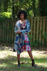 Lace-Up Denim Plaid Patchwork Dress