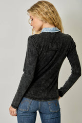 60719 Washed Thermal Button Down Top