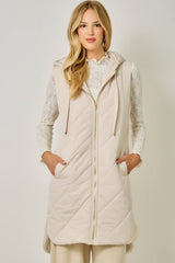 61143 Quilted Puffer Long Hoodie Vest