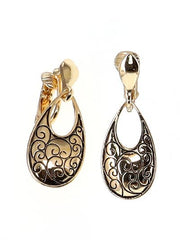 FR7219 Gold Filigree Open Teardrop Clip-on Metal Earrings