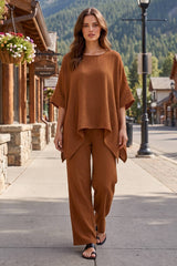100% Cotton Poncho Style Top + Pull On Pant Set