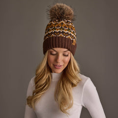 Brown, Mustard & Cream Patterned Pom Hat