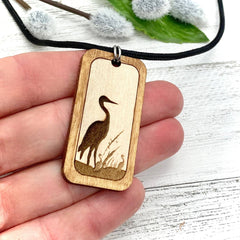 Sandhill Crane engraved  Wood  Pendant