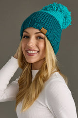 Teal & Dk. Teal Color Block Pom Hat