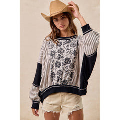 ROSE TWILL AND STRIPE MIX AND MATCH TOP