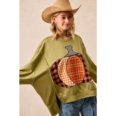 PLAID PUMPKIN PATCHWORK FRENCH TERRY SWEATSHIRT