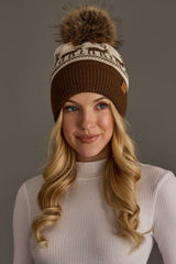 Brown & Beige Deer Patterned Pom Hat