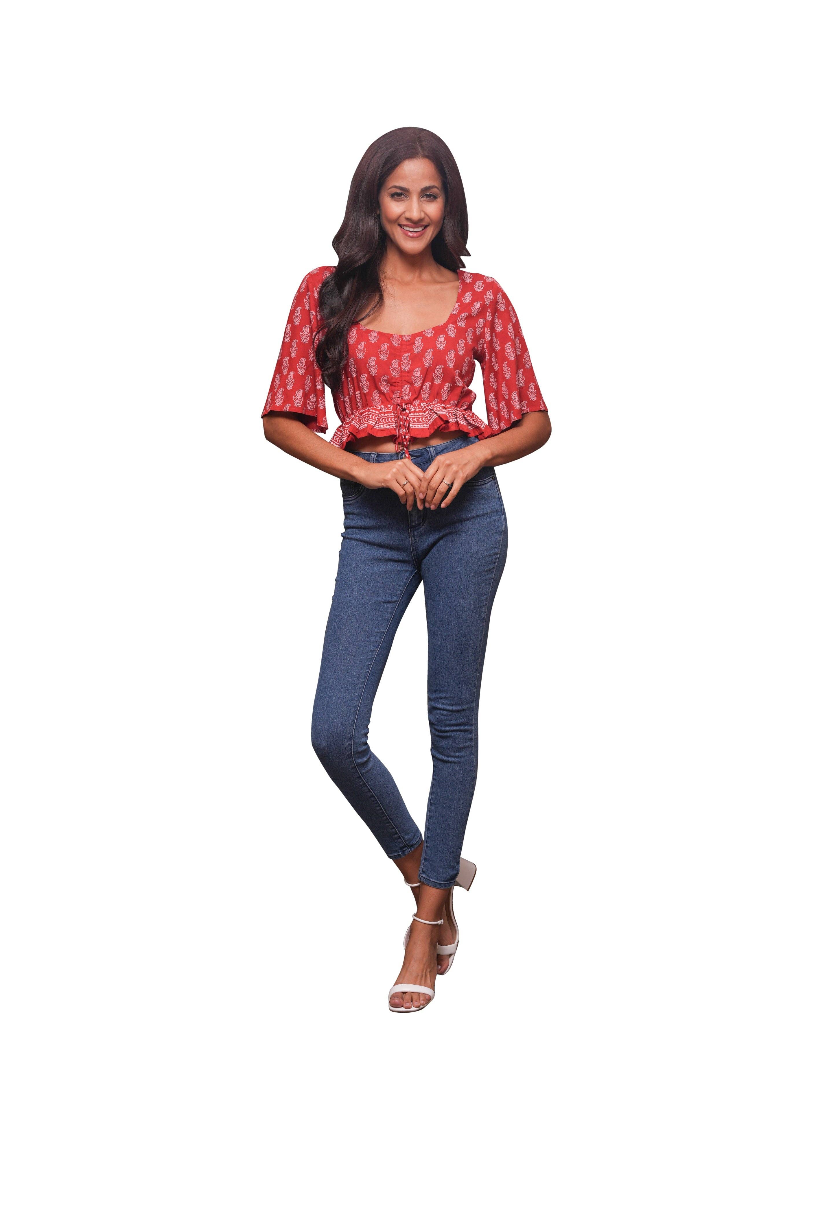 Crimson Paisley Boho Summer Crop Top