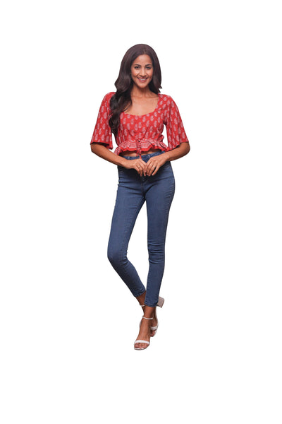 Crimson Paisley Boho Summer Crop Top