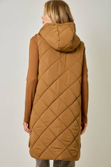61143 Quilted Puffer Long Hoodie Vest