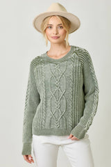 61162 Washed Cable Sweater