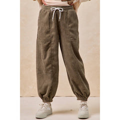 SOLID CORDUROY PANTS WITH DRAWSTRING