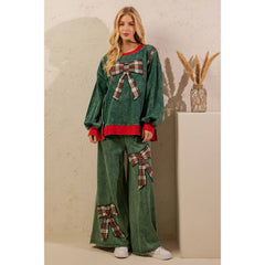 PLAID BOW MINERAL WASH LOUNGE SET (SET8113-75)