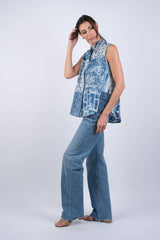 Sapphire Ocean Patchwork Collared Shirt