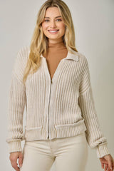61683 Washed Ribbed Zip-Up Sweater
