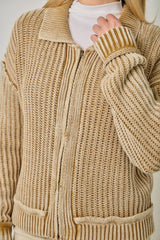 61683 Washed Ribbed Zip-Up Sweater