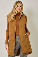 61143 Quilted Puffer Long Hoodie Vest