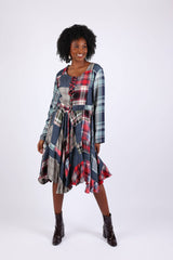 Lace-Up Denim Plaid Patchwork Dress