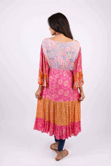 3/4 Bell Sleeve Cover-Up: Rose Meadown Patchwork