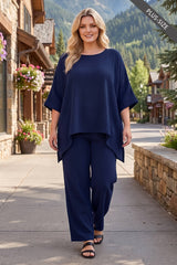 PLUS SIZE 100% Cotton Poncho Style Top + Pull On Pant Set