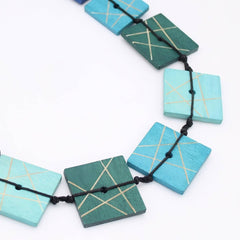 Blue Wooden Mosaic Necklace