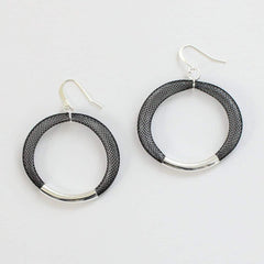 Black Mesh Hoop Earring Silver