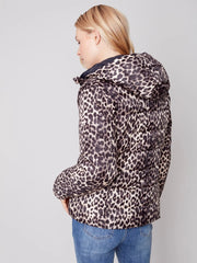 Charlie B Reversible Hooded Leopard/Black Puffer Jacket with Removable Sleeves C6152X - 903A