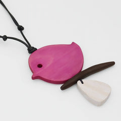 Fuchsia Robin On A Branch Necklace