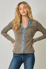 60719 Washed Thermal Button Down Top
