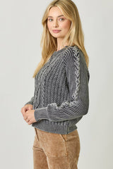 61162 Washed Cable Sweater