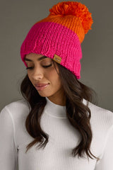 Orange & Pink Color Block Pom Hat
