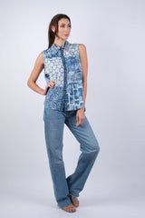 Sapphire Ocean Patchwork Collared Shirt