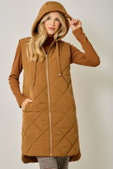 61143 Quilted Puffer Long Hoodie Vest