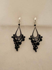 FR7266 JET Rhinestone Clip-On Chandelier Earrings