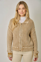 61683 Washed Ribbed Zip-Up Sweater