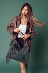Sav Distressed Hobo Bag w/ Fringe Detail | M2350