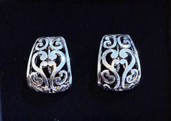 FR5187 Silver Trapezoid Filigree Metal Button Clip Earrings