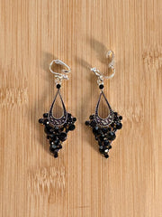 FR7266 JET Rhinestone Clip-On Chandelier Earrings