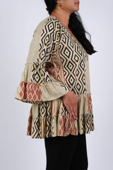 Abstract Mocha Patchwork Tunic