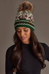 Cream Deer Winter Pattern Pom Hat